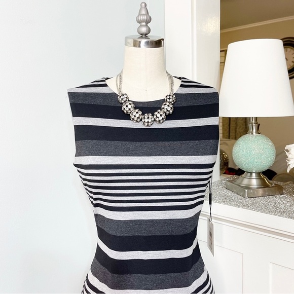 Calvin Klein Striped Sheath Dress Black & Gray Size 2 XS Nwt - Picture 3 of 11